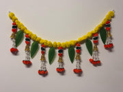 Marigold Toran with bells,  Bhandarwal/ Hand crafted toran, housewarming decor/ Door valance/ Pooja temple decor/ festivedecor/wedding decor