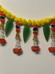 Marigold Toran with bells,  Bhandarwal/ Hand crafted toran, housewarming decor/ Door valance/ Pooja temple decor/ festivedecor/wedding decor