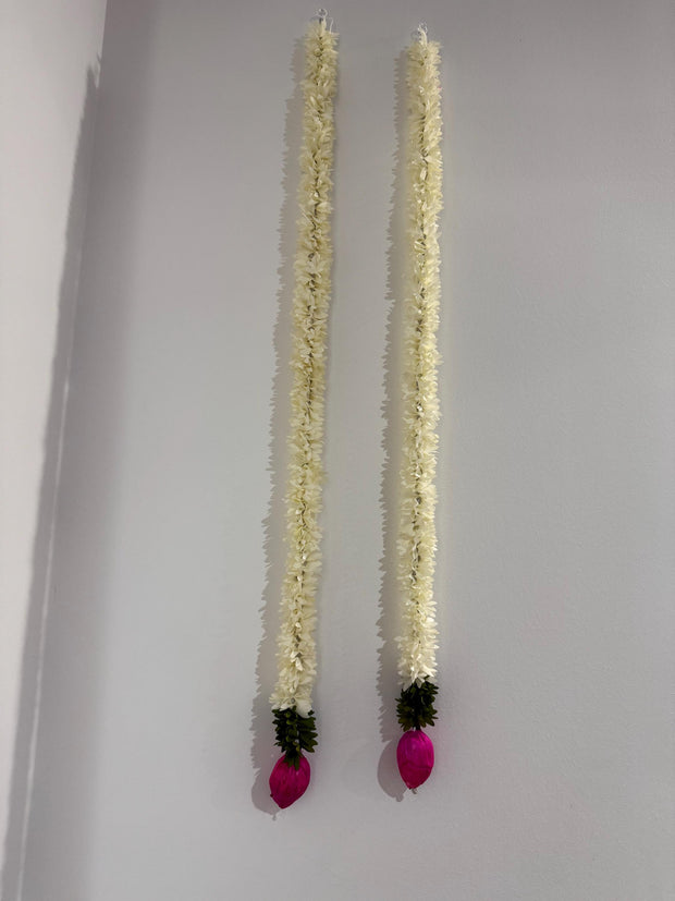 Set of 5 jasmine strings with pink lotus buds, hanging backdrop, diwali decorations, Party decor, festive decor, ugadi, varalakshmi