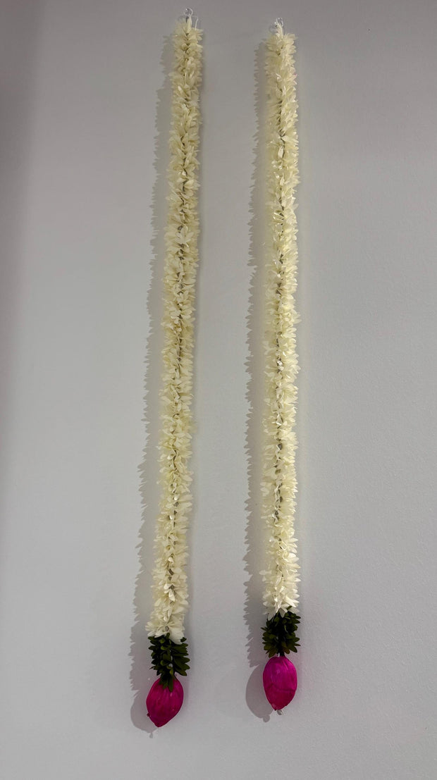 Set of 5 jasmine strings with pink lotus buds, hanging backdrop, diwali decorations, Party decor, festive decor, ugadi, varalakshmi