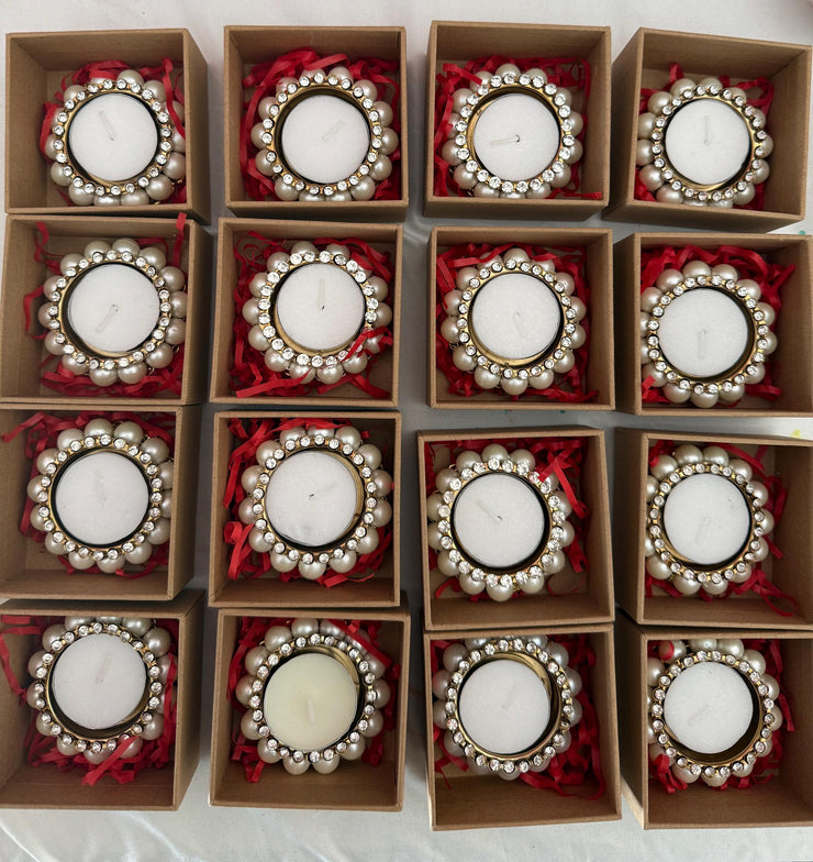Pearl and stone candle holders for return gifts, favors or giveaways.. Perfect gift for housewarming, babyshower, graduation party favors