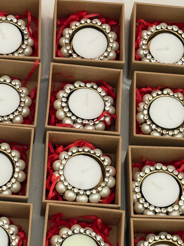 Pearl and stone candle holders for return gifts, favors or giveaways.. Perfect gift for housewarming, babyshower, graduation party favors